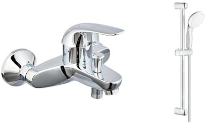 GROHE Euroeco | Badarmatur - Wannenarmatur, mit Keramikkartusche | chrom & Tempesta 100 |Brause- und Duschsystem - Brausestangenset, inkl. Handbrause, 2 Strahlarten | chrom
