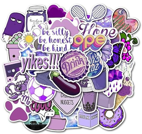 50 PCS süße lila Aufkleber für Wasserflaschen HydroFlask, wasserdichtes Vinyl ästhetische Vsco Aufkleber Laptop Skateboard Gepäck Computer Aufkleber für Kinder Teens Mädchen