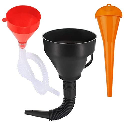 Lot de 3 entonnoirs universels en plastique flexible à angle droit pour moteur à essence avec embouts amovibles et entonnoir à long goulot pour moto, voiture, ferme, automobile