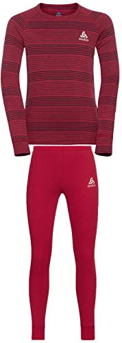 Odlo Unisex Kinder Active Warm Eco Baselayer-Set, Deep Claret-Dark Sapphire, 80