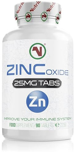 Nutriodol Zinc Tablets 25mg | Mega Strength | Boost Immune System and Protect Cells of Hair, Nails or Bones | Suitable for Vegans (25mg Zinc Oxide x 90)