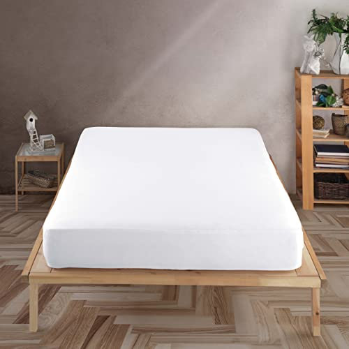 Vency Drap-housse en jersey de qualité supérieure - 160 x 200 cm - Blanc - Drap-housse 100 % coton - Drap de 160 x 200 à 35 cm de hauteur de matelas - Blanc