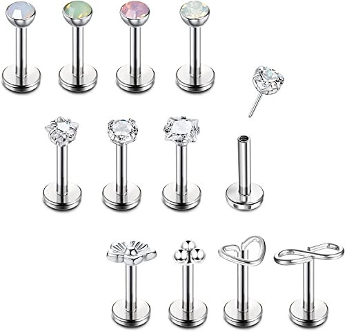 Adramata 12 Stück Lippenpiercing 16G Edelstahl Labret Monroe Nasenstecker Ohrpiercings für Frauen Männer Tragus Helix Conch Knorpel Ohrringe Lippe Piercing,6