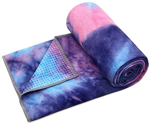 Eunzel Yoga-Handtuch, Hot Yogamatte, Handtuch mit Griffpunkten, schweißabsorbierend, rutschfest, für Hot Yoga, Pilates und Workout, 61 x 182,9 cm, Lila und Blau