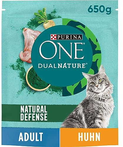 PURINA ONE Dual Nature Katzenfutter trocken mit Spirulina, reich an Huhn, 6er Pack (6 x 650g)