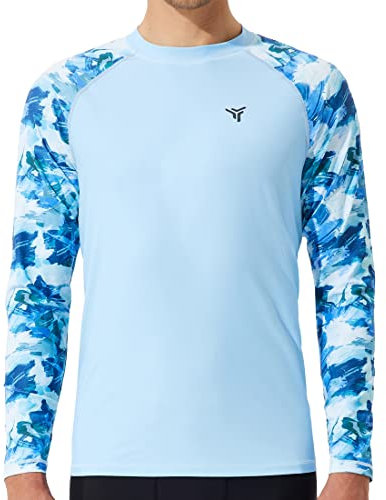 Camicie da Pesca UPF 50+ per Uomo Manica Lunga Protezione Solare UV Tee Tops Nuoto Surf Escursionismo Camicie, Blu 2XL