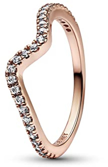 Pandora Timeless Ring Welle, 14-karätig Roségold-vergoldet, mit klarem Cubic Zirkonia
