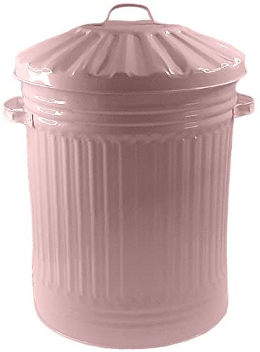 60L Pink Retro Bin Vintage Style Metal Dustbin with Lid Suitable for Indoor or Outdoor - Classic Bin Steel Dustbin for Animal Feed, General Waste, Storage and More - Pink - 60 Litre