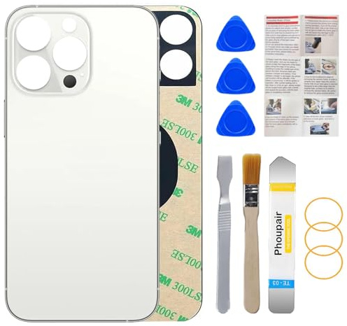 Phoupair OEM Rear Back Glass Replacement for iPhone 13 Pro Max 6.7 Inches with Professional Repair Tool Kit (Silver)