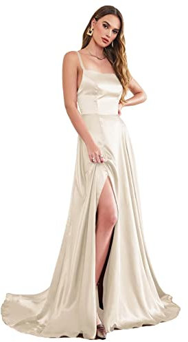 BABYONLINE D.R.E.S.S. Robe Soiree Femme Chic Robe pour Mariage Invitée Femme à la Mode avec Fente Champagne 42