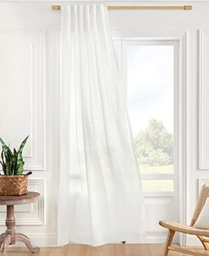 ATLINIA 100% Leinen Transparent Vorhang Weiß - 2er Set Fenster Leinen Gardinen ösen Deko Schlaufenschal for Wohnzimmer Bedroom Modern Wetterfest Outdoor Farmhouse Curtasin 275 cm