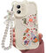 Jusy Kompatibel mit iPhone 11 Hülle, Süße Blumen Floral Bär Abdeckung mit Schöner Handgelenkschlaufe Armbandkette für Mädchen Frauen, Klare Kawaii Kamera Schutz Hübsche Trendige Telefonhülle