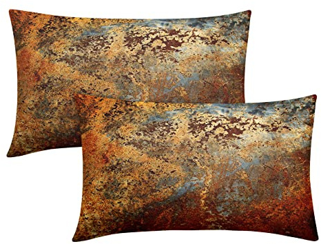 Lendenkissen aus Metall, rostfrei, 30.5x50.8 cm, goldfarben, rostig, Zimt, Kupfer, Bronze, Metallic, rechteckig, Orange, Blaugrün, rustikal, Wurfkissen, Set mit 2 Stück, Veranda, Außenbereich
