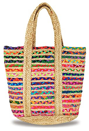 Banzaii Bolsa de verano para mujer, bolso bandolera colorido, bolso de hombro bohemio de paja para el mar, tejido a mano Pag