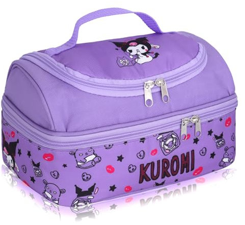 Roffatide kuromi Bolsa de almuerzo de arroz negro de animación bolsa de almuerzo a prueba de fugas para hombres y mujeres caja de almuerzo gran compartimento contenedor de almuerzo de trabajo