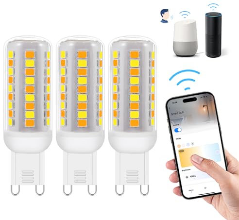 Lampadine LED G9 intelligenti Wi-Fi, compatibili con Alexa /Google Home, AC 230V Stepless dimmerabile, 2700K-6500K, luminosità regolabile 1%-100%, 0,4-4W, 40LM-400LM, funzione timer,confezione da 3