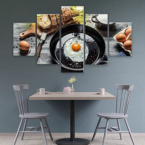 5 Teilig Leinwand Wanddeko Frühstück Ei Brot Küche Essen Poster Hd Bilder Leinwanddrucke 5 Stück Gemälde Modern Wohnzimmer Wohnkultur Geschenk (Ungerahmt 200 X 100 Cm) Schlafzimmerbürohotelw -0B2S/R6