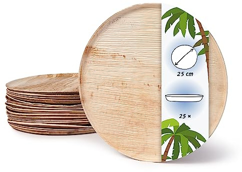 onlyleaf Palmware Plat à pizza en feuille de palmier I vaisselle de fête jetable I 25 x pizza plat rond environ 25 cm avec bord I Vaisselle jetable en feuille de palmier biodégradable compostable