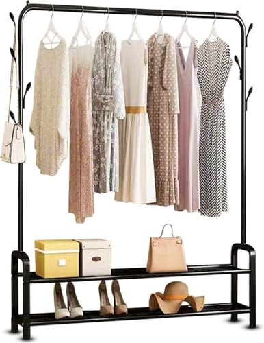 Vonia Portant Vêtements avec Étagère à Chaussures – Rangement Polyvalent – 102x34x152cm – Structure Robuste – Noir