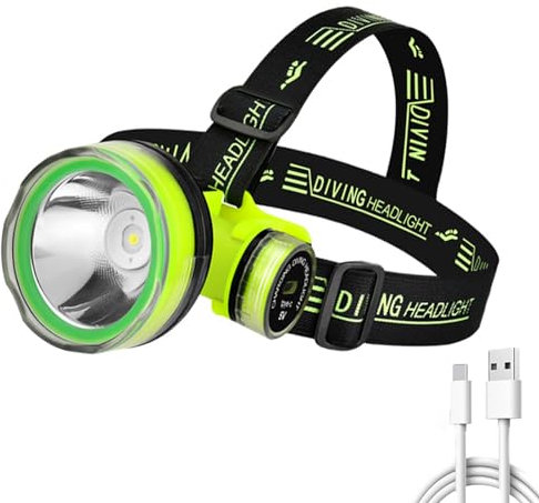 MODOAO Linterna frontal LED recargable, 2 modos de luz, luz sumergible perfecta para aventuras de buceo en aguas profundas, linterna frontal manos libres para correr, camping, pesca, senderismo