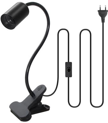 E27 Klemmleuchte mit Stecker und 240 CM Kabel, 360°Verstellbarer 35 CM Länge Schwanenhals Lampe, Lampenfassung mit Clip, Klemmleuchte mit Schalter, Klemmlampe mit Stecker, Bettlampe für Schlafzimmer