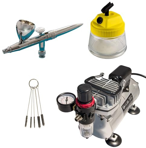 Harder & Steenbeck Ultra 120231 Airbrush Kit 01 Pistolet aérographe avec compresseur AC 18C Pot de nettoyage Brosses de nettoyage Kit de démarrage