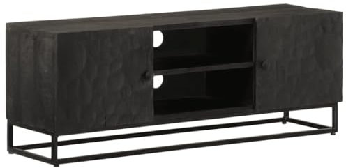 LAPOOH 372007 Meuble TV en bois massif de manche et fer noir 110 x 30 x 40 cm
