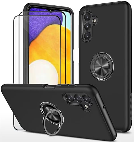 Dechyi cover per Samsung Galaxy A15 4G/5G (6.5) e 2 Pellicola Vetro Temperato Custodia con anello Robusto Durevole custodia protettiva- Nero