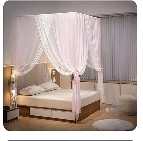 Zanzariera Telaio Letto A Baldacchino In Acciaio Inossidabile Telaio Tende Addensare Letto A Baldacchino A Quattro Telaio Per Vari Tipi Di Letto In Metallo Letto In Legno Letto In Ferro Battuto,Rosa,F
