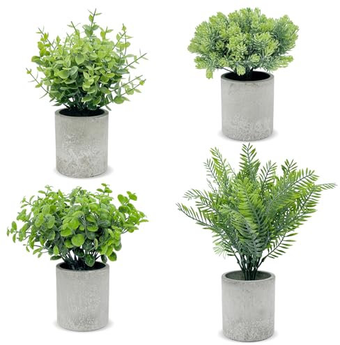 newkaijian 4er Set Künstliche Pflanzen – Mini Eukalyptus und Grünpflanzen im Topf – Dekorative Pflanzen wie echt für Wohnzimmer, Büro und Festdekoration – Pflegeleicht
