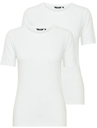 OXMO OXJessa Damen 2er-Pack T-Shirts Shirts mit Rundhals Basic elastisch Multipack Slim fit, Größe:XL, Farbe:White/White (204038)
