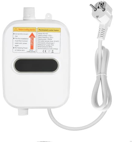 WOLEGM Mini calentador de agua eléctrico instantáneo de 220 V, sin depósito, con cabezal de ducha para cocinas, baños y duchas (color blanco)