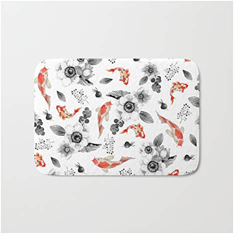 Fußmatte Farbenfroher Orange-Schwarz-Weißer Wasserfarben-Koi-Fisch, Fußabtreter Resistente Carpet Lustige Fussmatten Für Schlafzimmer Garten Flur 40X60Cm