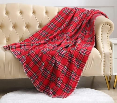 Mxaeyar Couverture de Noël douillette en polaire moelleuse - 130 x 160 cm - Motif écossais rouge et noir - Décoration d'intérieur - Couverture de Noël et d'hiver pour lit et canapé
