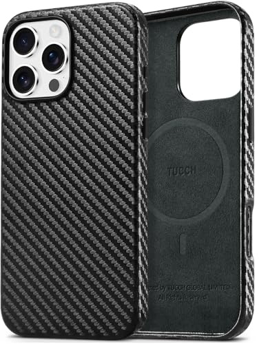 TUCCH PU Leather Case for iPhone 16 Pro Max (6.9) 2024, [Wireless Charging] Magnetic Slim Shockproof Anti-Slip Protective Cover[Anti-Fingerprint] Compatible with iPhone16 Pro Max, Carbon Fiber Black