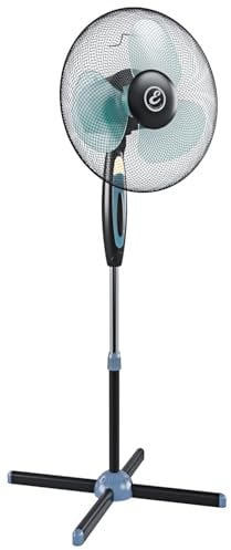Ventilatore A Piantana Potente Da 50W In Metallo E ABS Per Pavimento 3 Pale Da 40 Cm Silenzioso 3 Velocità Oscillante Altezza e Inclinazione Regolabili Griglia Di Protezione Colore Nero e Azzurro