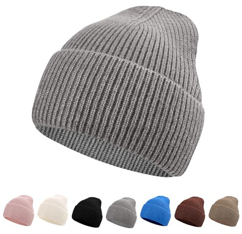 NebulaGlam Mütze Warm Mützen Wintermütze Strickmütze Weiche Winter Beanie Mütze Grobstrick Wintermützen für Herren und Damen für Outdoor Sports (Grau)
