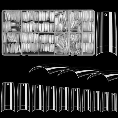 JUSTOTRY 800 Pcs Clear Coffin Nail Tips No Glue,Lady French Style Nails Tip Set,Half Cover Fake Nails Tips for Women,Acrylic Square Long Tip Nail for Nails Art and DIY Nail Designs