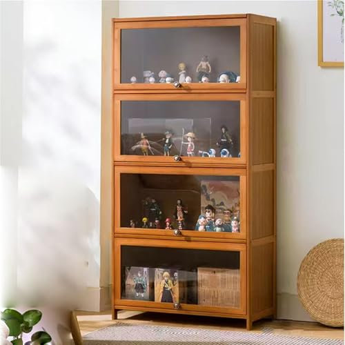 Armoire de Collection, Armoire de Collection Acrylique, Cadre en Bambou Naturel, résistant à la poussière, idéal pour la Maison et Le Bureau (4-floors-70cm, Wood Color)