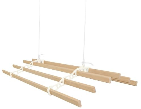 Clothes Airer Ceiling Pulley 6 Lath 2m Ivory Maid Traditional Mounted Clothing Dryer Victorian Clothes Horse Laundry Drying Rack Extendable Cast Iron Varnished Pine Kitchen Utility FREE Fixing Kit