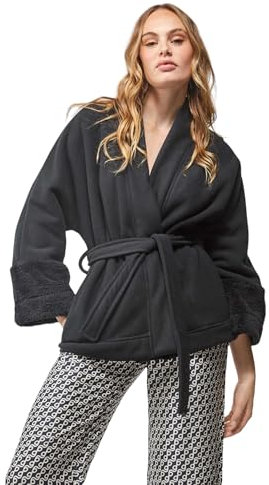 GISELA Vestaglia Donna Invernale In Pile e pelliccia sintetica con cintura 20184 (IT, Testo, L, XL, Regular, Regular, Nero)