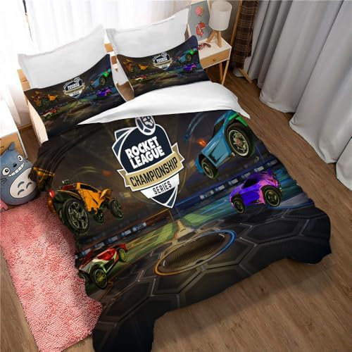 Ste-X Bettbezug Rocket League 2 Kissenbezüge Für Zuhause, Schlafsaal, Warm, Weich, Glatt, Seitlicher Reißverschluss, 3-teiliges Bettwäscheset (League 01,135x200cm)