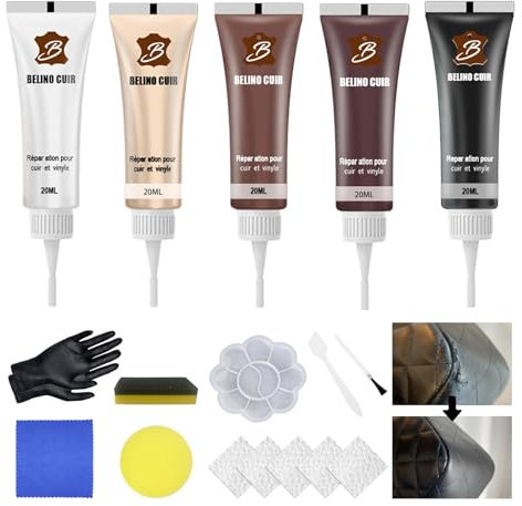 Celiodd 5 Stück Leder Reparatur Set Kunstleder Reparaturset Flüssigleder Leder Reparatur Set Schwarz, Geeignet für Autositze Sofas Lederjacken Lederschuhe und Andere Lederprodukte