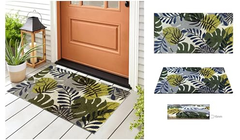 A.Unique Home 15mm Coir Doormat Non-Slip PVC Back - Leaf 40x80cm | Durable 15mm Coir Doormat with Non-Slip PVC Backing, Helps Remove Dirt & Moisture, Perfect for Front Doors & Busy Entrances