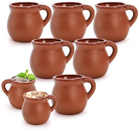 Kingrol Paquete de 6 tazas de arcilla mexicana auténticas, tazas de barro, cerámica hecha a mano para bebidas frías y calientes, café, té y cócteles