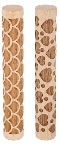 QUARKZMAN 2Pcs Rouleau a Patisserie en Bois 10cm avec Motif Éventail Cœur, Outils de Poterie, Rouleaux à Texture de Grain de Bois pour Argile, Pâte à Modeler, Bricolage