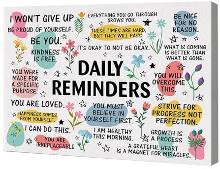 Leseogye Inspirierendes Poster Daily Reminders, gerahmt, Leinwand, motivierende Wanddekoration, positive Affirmationen, Zitate, Wandkunst für Büro, Zuhause, Klassenzimmer, 20 x 25 cm