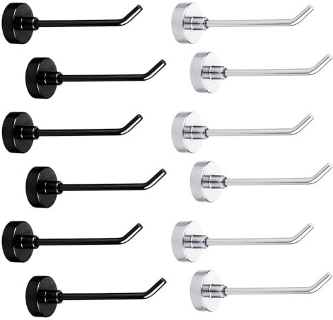 Tinoaly 12st Große Magnethaken Strapazierfähig, 7,1cm Lang Magnetische Aufhänger für Kreuzfahrtschiffe Wandhaken zum Aufhängen für Zuhause Küche Garage Zubehör(Silber, Schwarz)