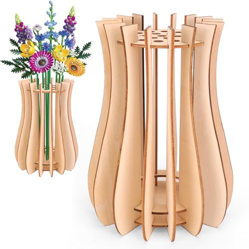 Kaempe Vase für Blumen10313, Holzständer,Blumenvase für Blumenstrauß, Flower Bouquet, Botanicals, Rosen, Wildblumenstrauß, Tulpen, Sonnenblumen, Narzissen, Kirschblüten, Lotus (Stil 3)
