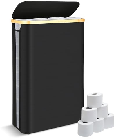Klappbarer Toilettenpapierhalter mit Deckel, Faltbare Aufbewahrungsbox für 24 WC-Papierrollen, schwarzer Badezimmer-Organizer, platzsparender Ersatzrollenhalter